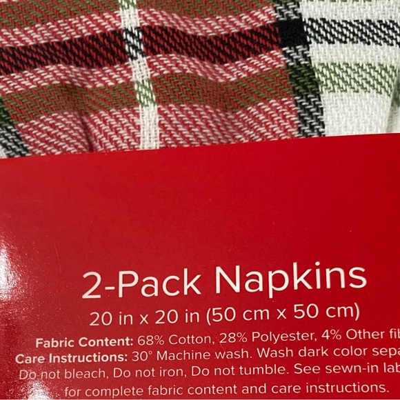 Cloth Napkins Red, White, Black, Green Plaid Holiday Christmas Valentine’s 20x20 - Picture 4 of 4